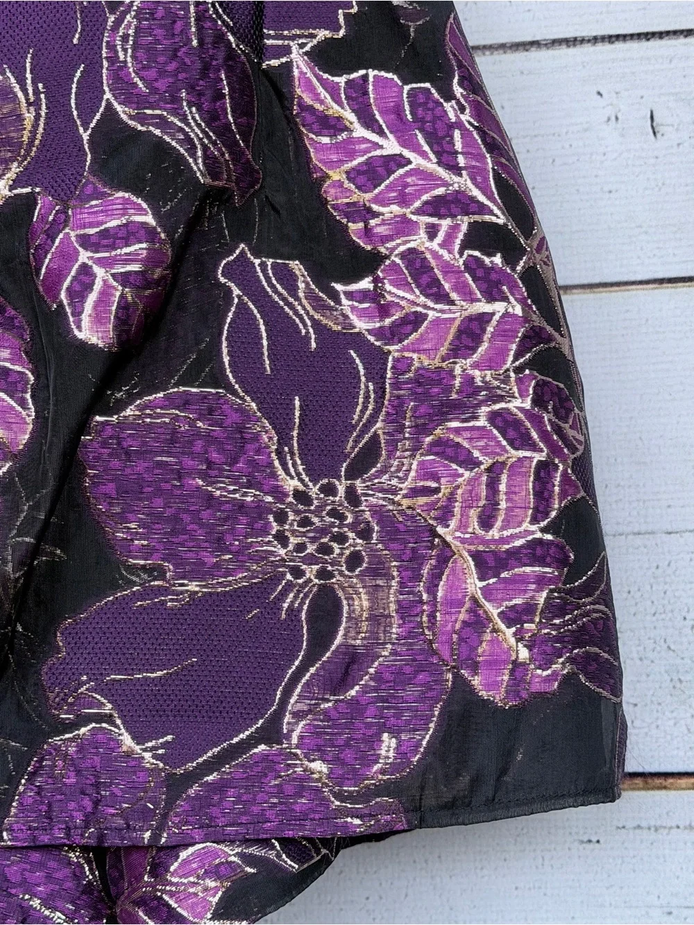 CIEBON Purple Metallic Floral Brocade One Shoulder Romper Bow Dress - Size XS